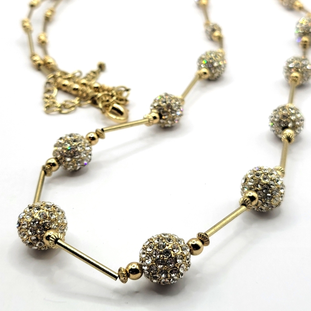 Chico's pave gold tone fireball single strand station bar link chain necklace